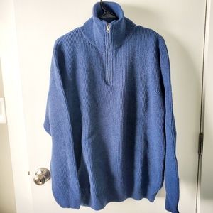 Óisín Bán Irish Blue Vertical Ribbed Zip Sweater